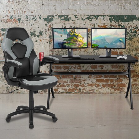 Flash Furniture Black Gaming Desk and Chair Set with Cup Holder BLN-X10D1904L-GY-GG